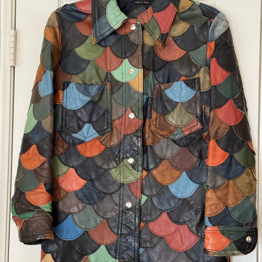 Colorful Scalloped Leather Jacket